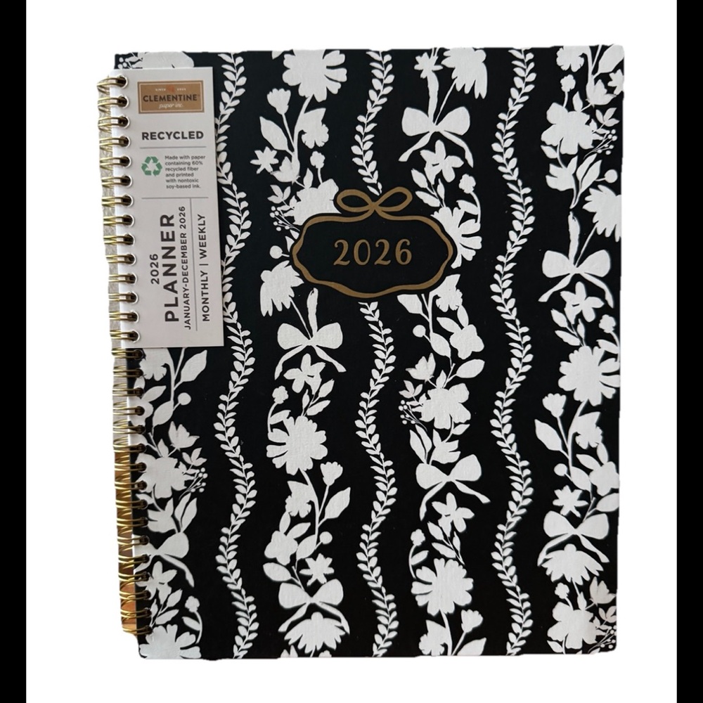 Clementine Paper inc 12-month Large Size Planner Jan- Dec 2026 Hard Black/Ivory